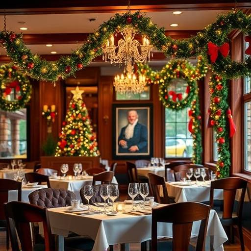 Interno del ristorante decorato per le feste natalizie