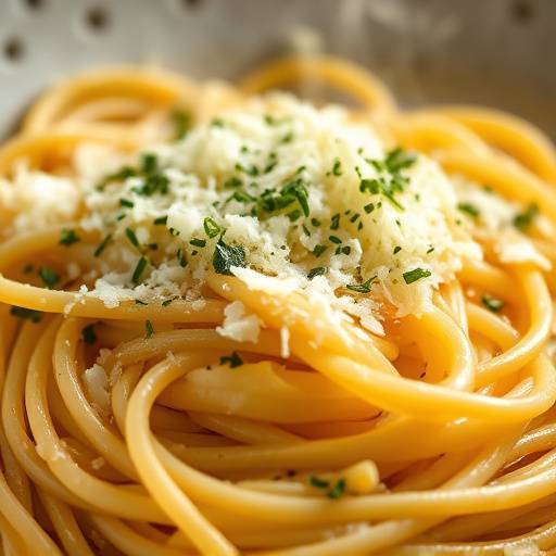 Primo piano di un piatto di carbonara fumante, guarnito con pecorino romano