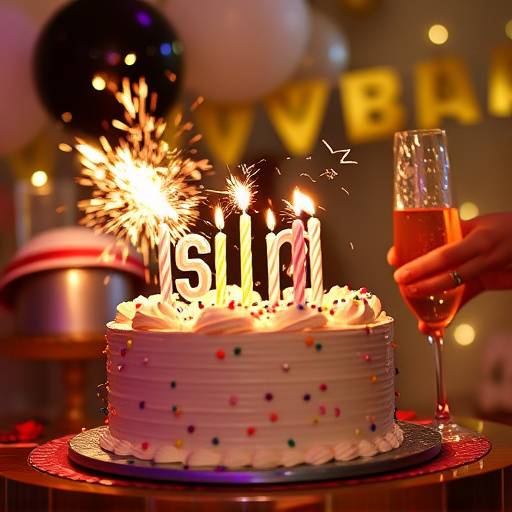 Un gruppo di persone che festeggiano un compleanno con una torta e champagne