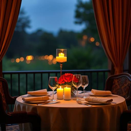 Un tavolo imbandito per una cena romantica a lume di candela