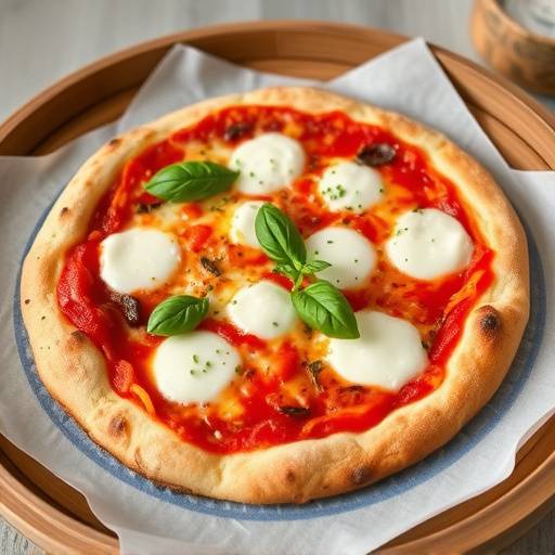 Una pizza fumante appena sfornata con mozzarella e basilico, pronta per essere servita
