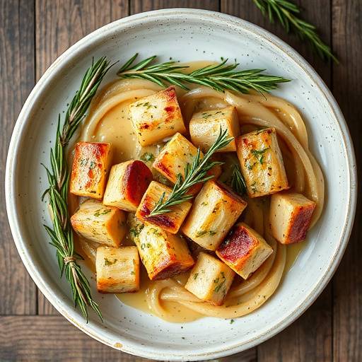 Vista dall'alto di un piatto di abbacchio alla scottadito con rosmarino